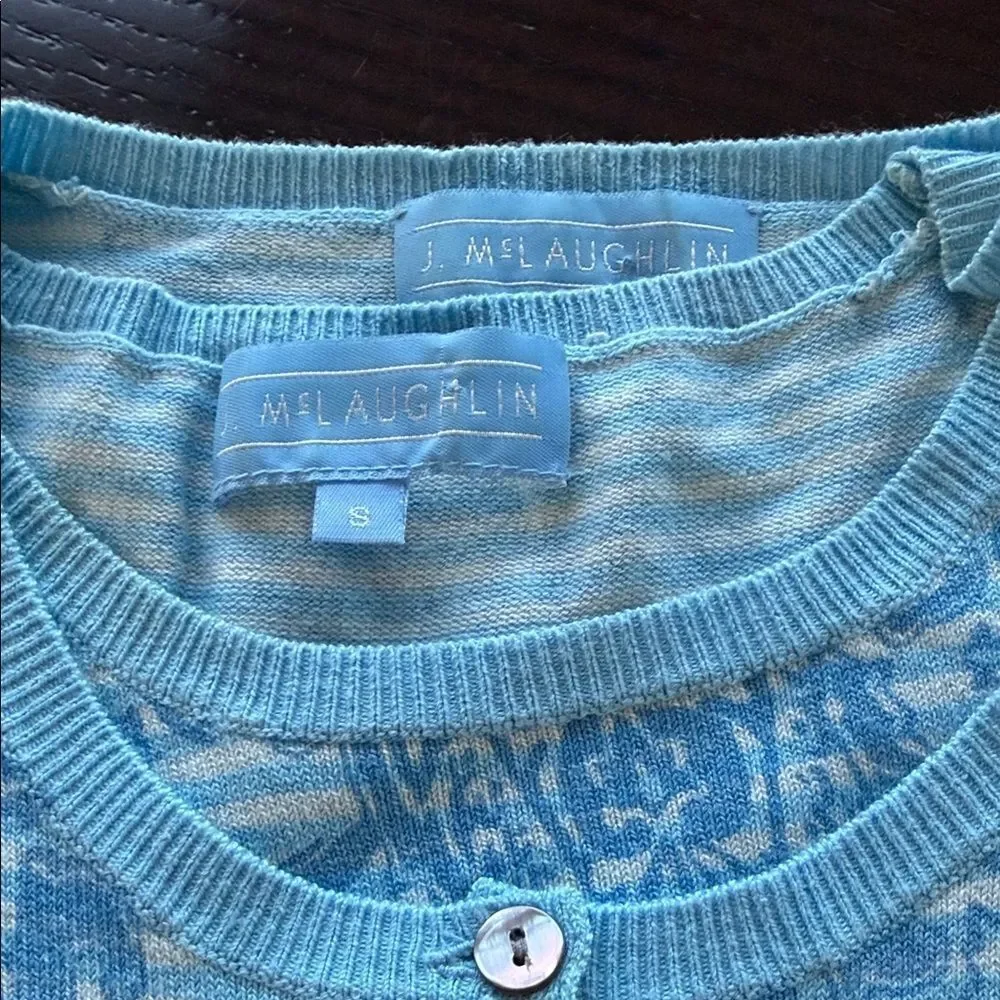 J. McLaughlin Aqua Paisley Cardigan and top set